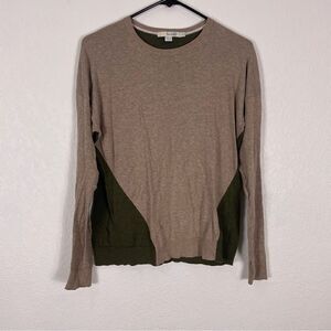 Boden Tan & Green Colorblock Crewneck Pullover Sweater